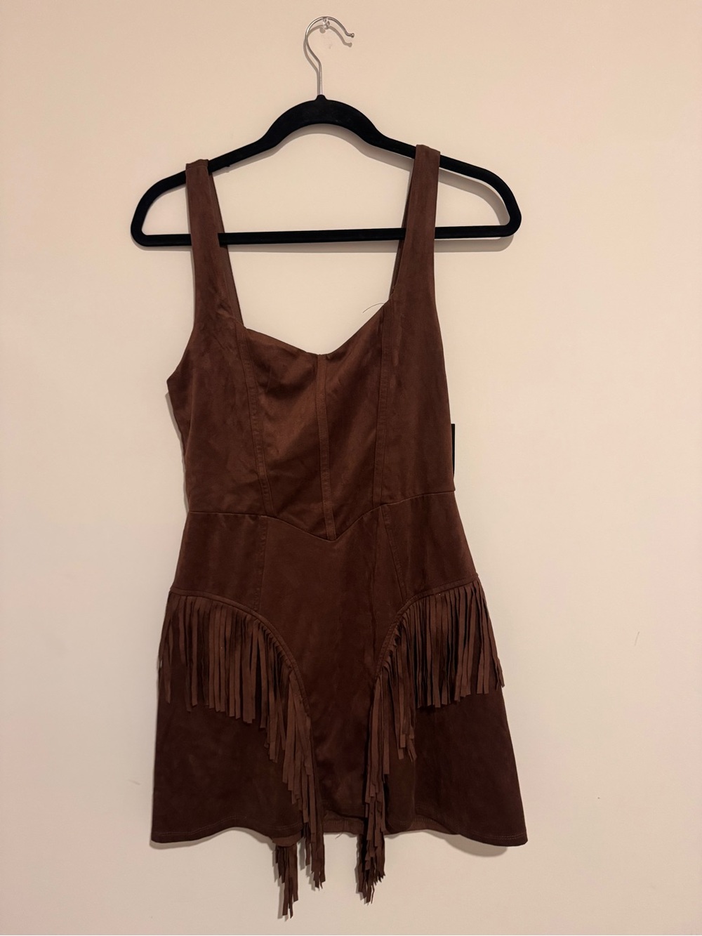 Brown Fringe Suede Mini Dress